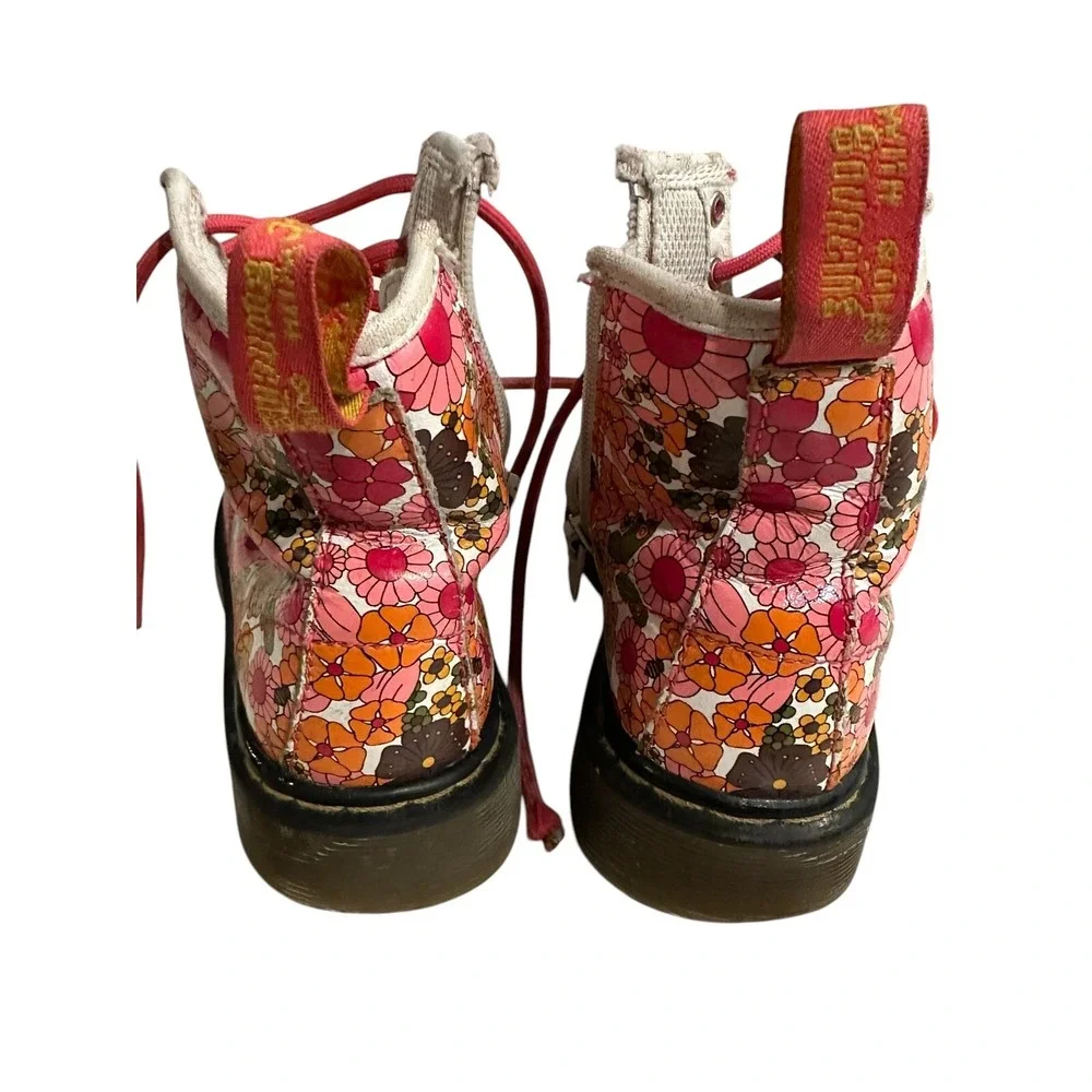 Doc Martens Boots Kids Size 12 Delaney Floral Ankle Side Zip Combat Pink Leather